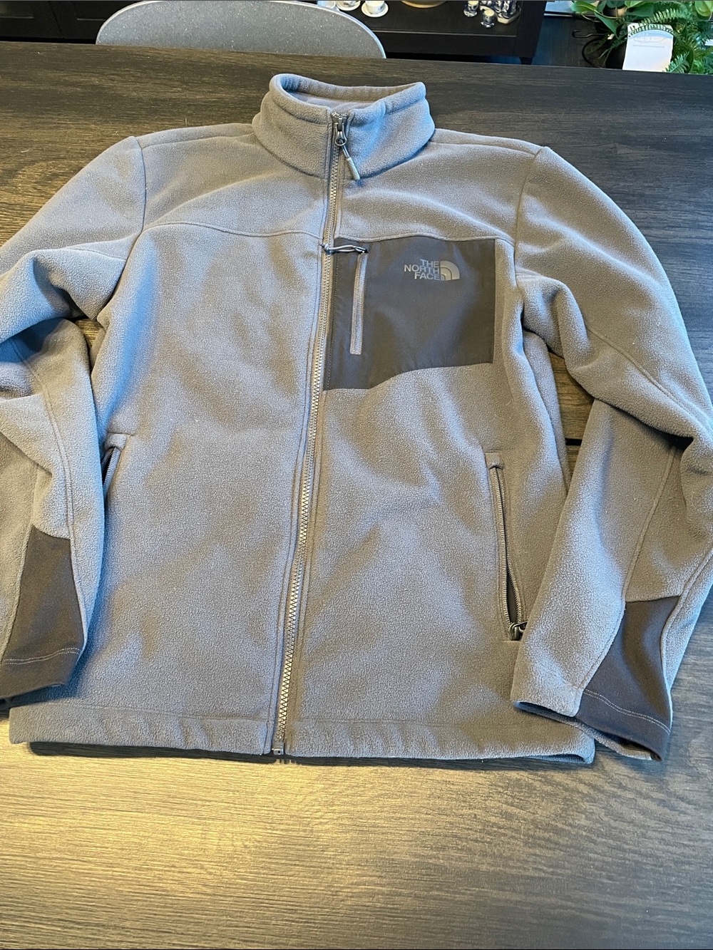 The North Face Men's Light Gray Fleece Jacket with Chest Pocket